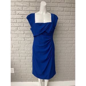 Tahari Arthur S Levine Royal Blue Foldover Front Side Ruched Sheath Dress 10